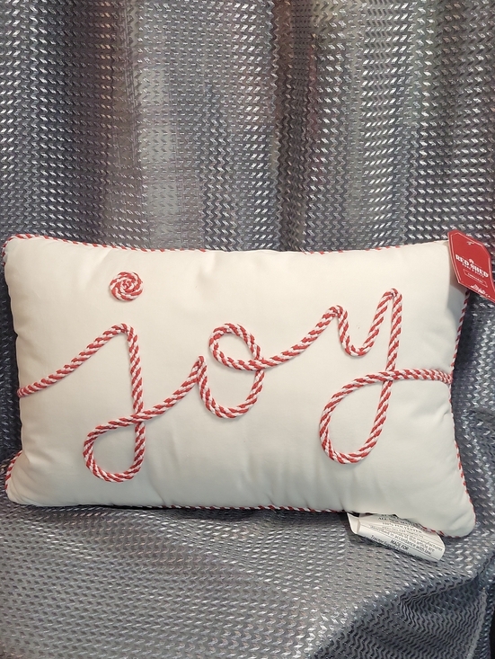 Other - Joy Embroidered Cream Accent Pillow with Red Rope Trim